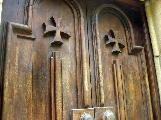 church door with crosses