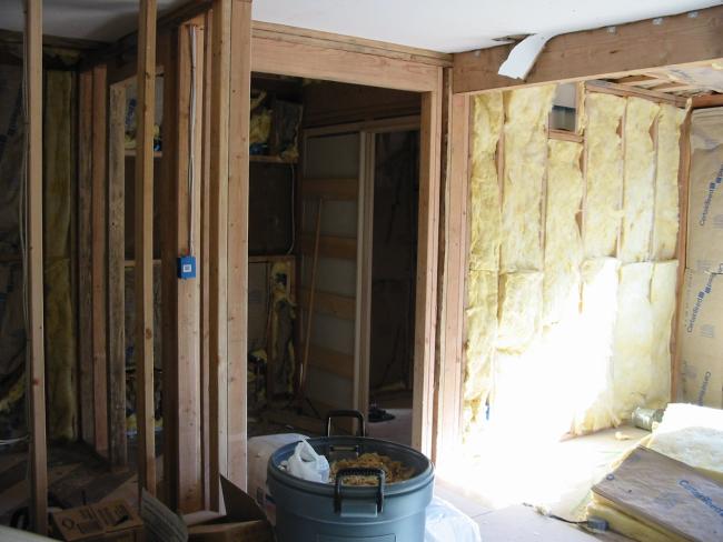 open walls with insulation